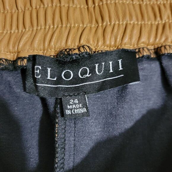 Eloquii Faux Leather Pants Women Sz 24 Cropped High Waisted Camel Tan Flare Leg - Picture 5 of 12